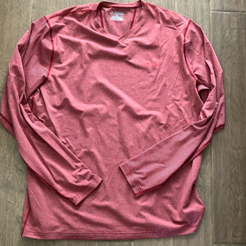Under Armour coldgear men’s Red stripe Long Sleeve performance Tee fitted. 3XL